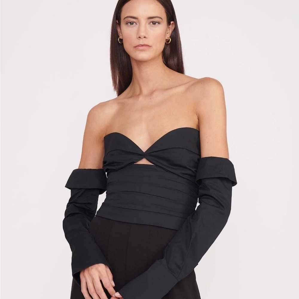 STAUD Sedgwick Top Black - Strapless Removable Sleeves- NWOT